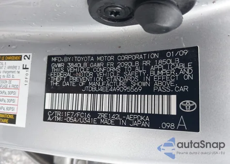 2010 Toyota Corolla Le из США, поврежденный, VIN JTDBU4EE4A9095569